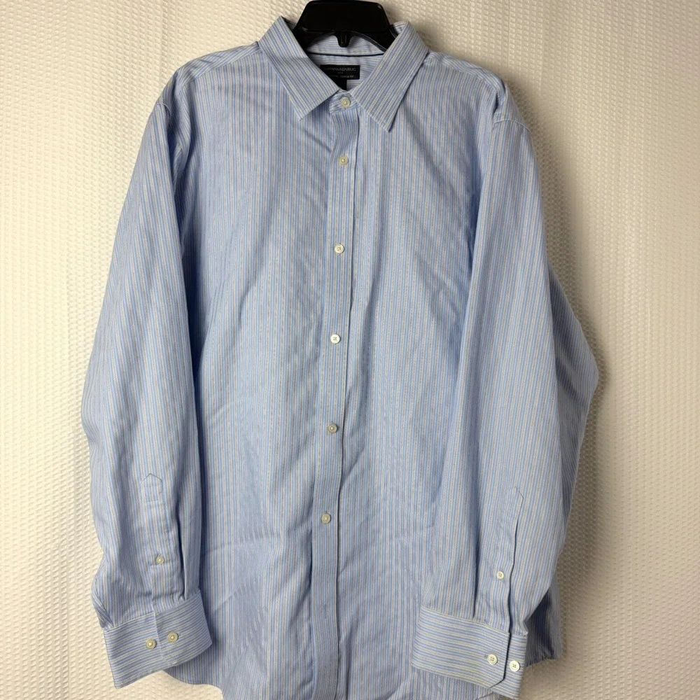 Banana Republic Button Down Shirt Mens XXL‎ Blue Striped Non-Iron Classic Fit